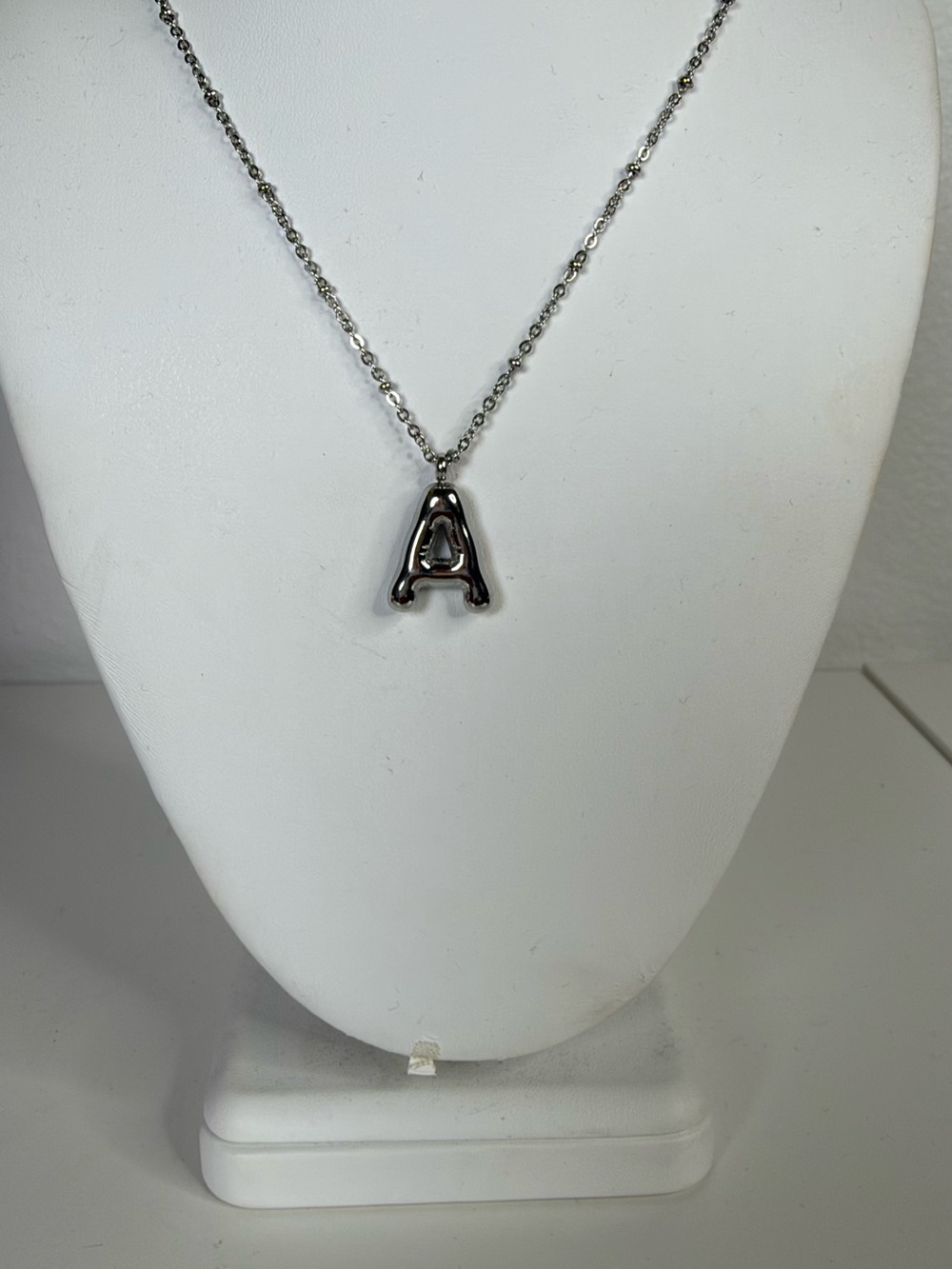 silver initial A stainless steel necklace
